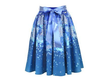 Půlkolová sukně - guma - modré hortenzie