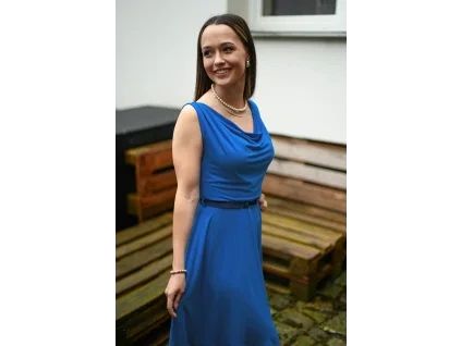 Šaty s páskem - královsky modré II.JAKOST