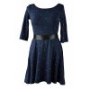 Půlkolové šaty 3/4 rukáv - tmavě modré s puntíky
