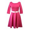 Půlkolové šaty 3/4 rukáv - sytě růžové a puntík