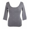 Tričko 3/4 rukáv s hlubším výstřihem - šedé s puntíky
