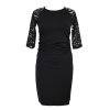 Šaty řasené s krajkovými rukávy - černé - A