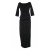 Maxi šaty s 3/4 rukávy - černé s puntíky