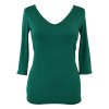 Tričko 3/4 rukáv - výstřih do V - lahvově zelené