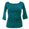 Tričko řasené - 3/4 rukáv - tmavý tyrkys s puntíkem