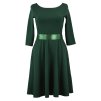 Půlkolové šaty 3/4 rukáv - tmavě zelené