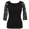 Tričko s krajkou - 3/4 rukáv - černé