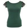 Tričko s krajkovými rukávky - tlumené zelené