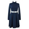 Půlkolové šaty s rolákem - tmavě modré II.JAKOST