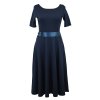 Půlkolové šaty - delší rukáv - tmavě modré II.JAKOST