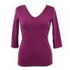 Tričko 3/4 rukáv - výstřih do V - fuchsiové