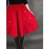Půlkolová sukně - manšestrová - červená a máky