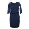 Šaty řasené s krajkovými rukávy - tmavě modré B 5