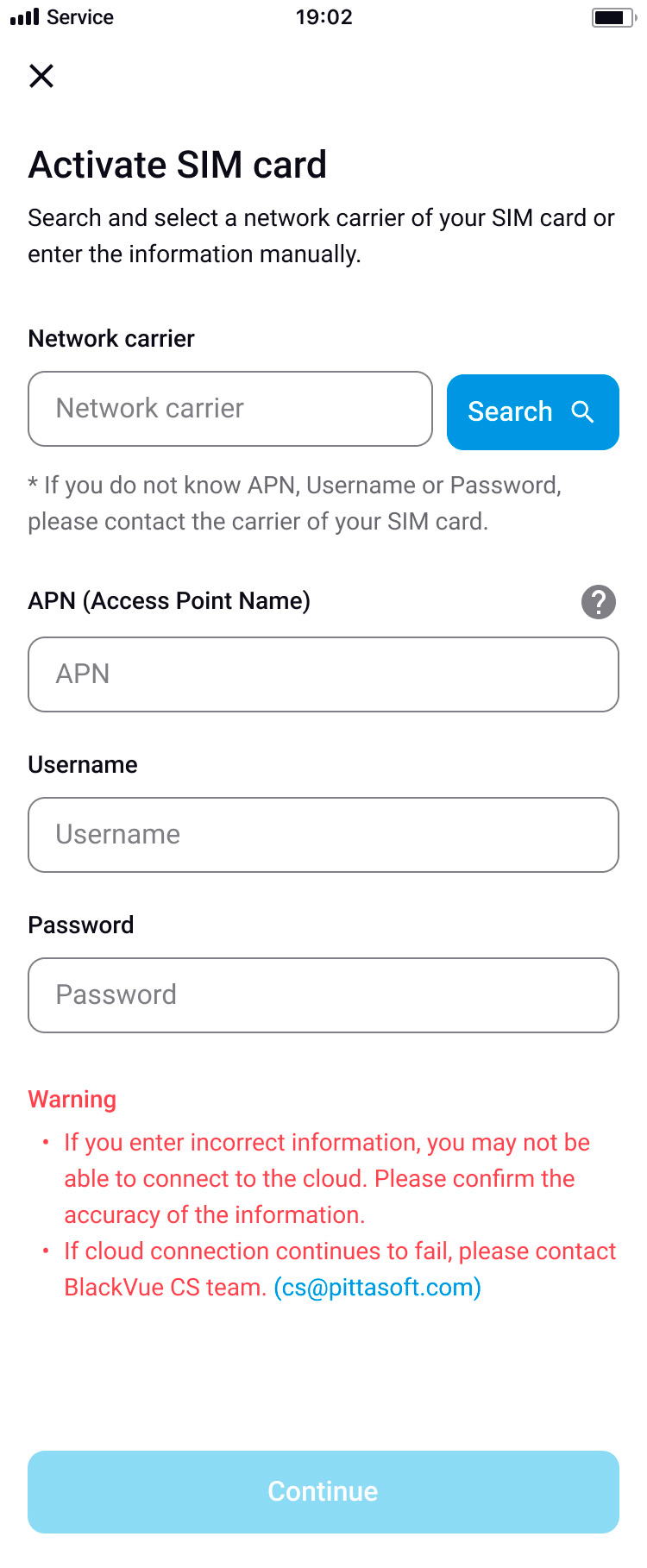 APN – zadání údajů mobilního operátora