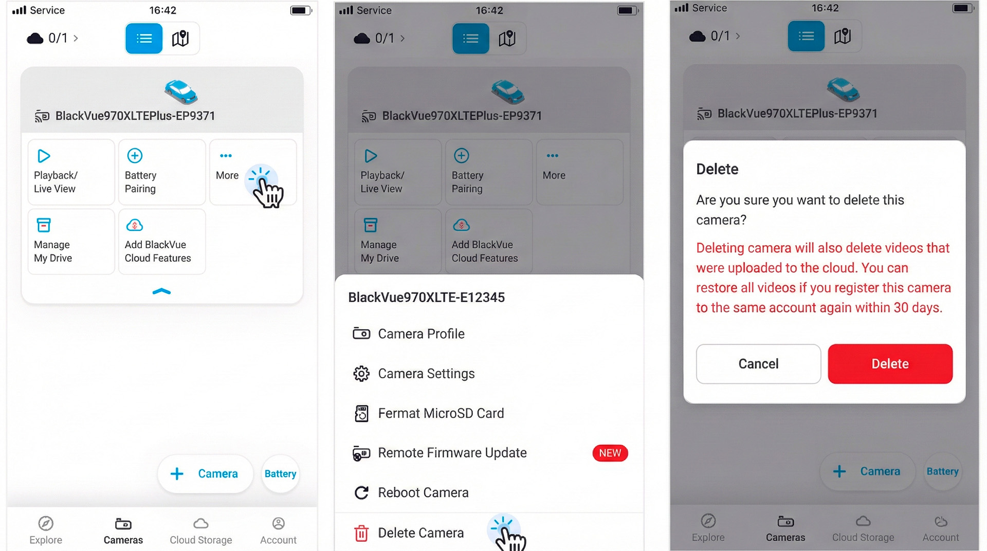 Delete Camera – odstranění kamery v aplikaci BlackVue