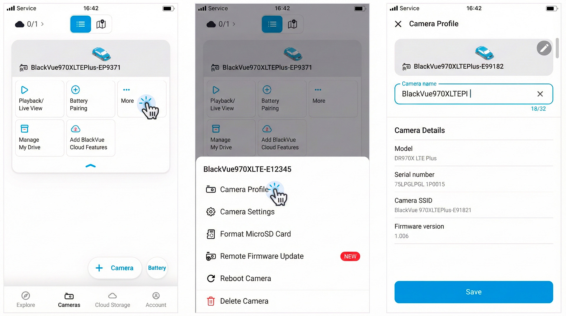 Camera Profile – detailní informace o kameře v aplikaci BlackVue