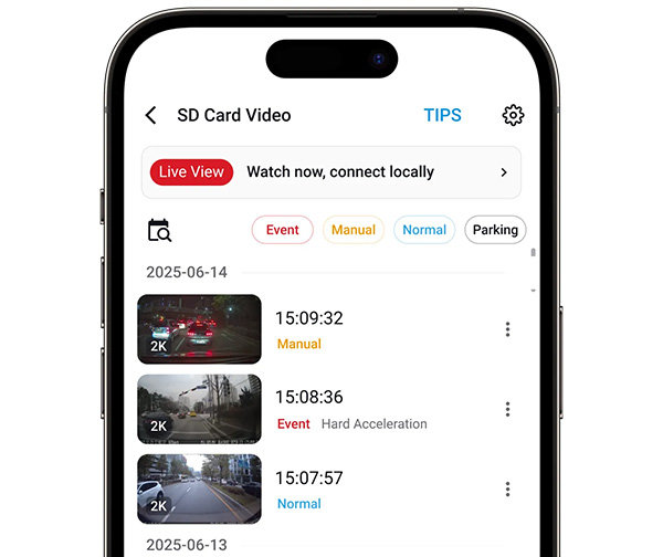 BlackVue Wi-Fi – seznam souborů