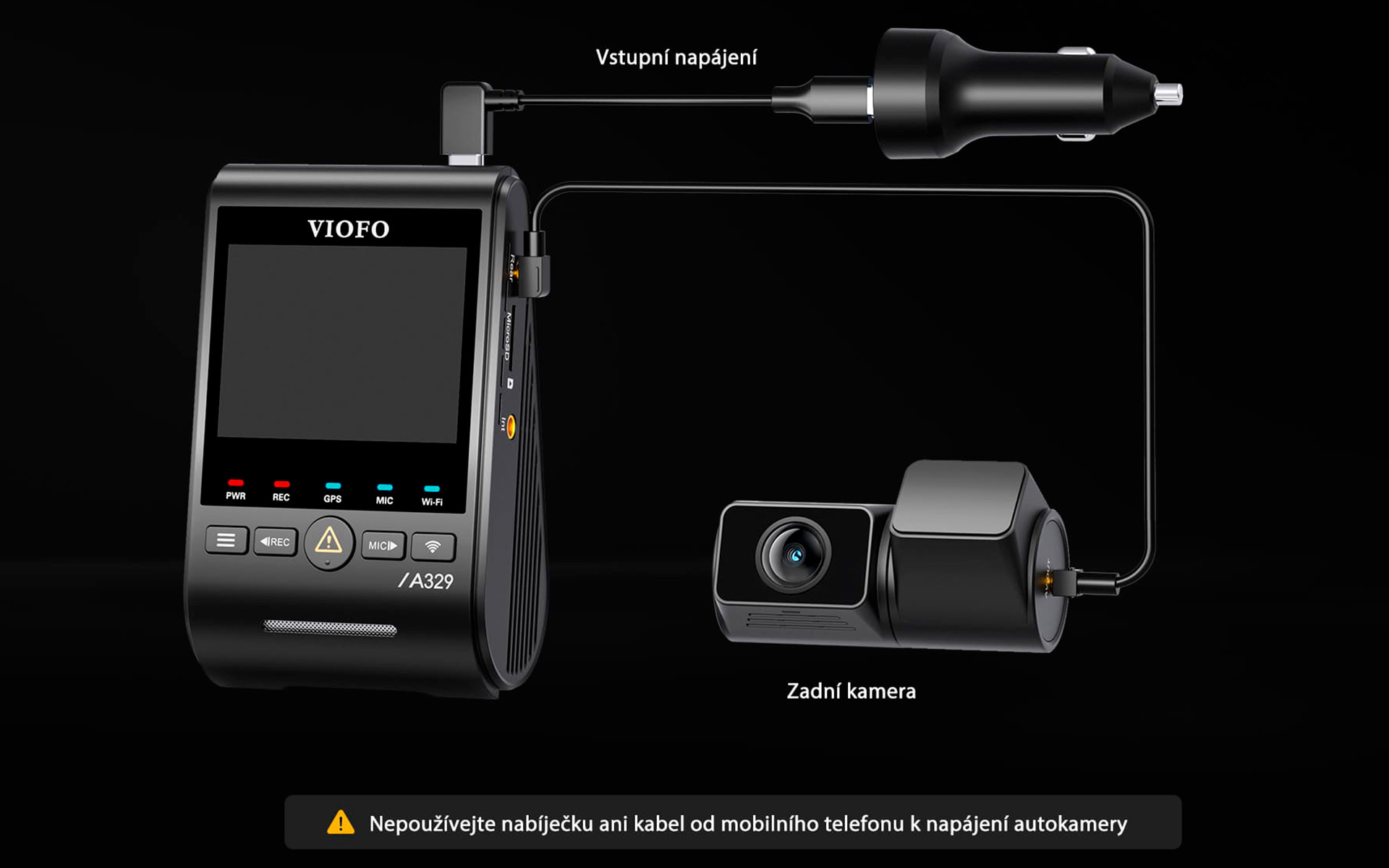 VIOFO A329S – Připojení kabelu