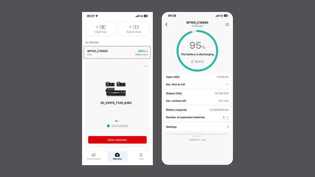 Battery Level in VIOFO App