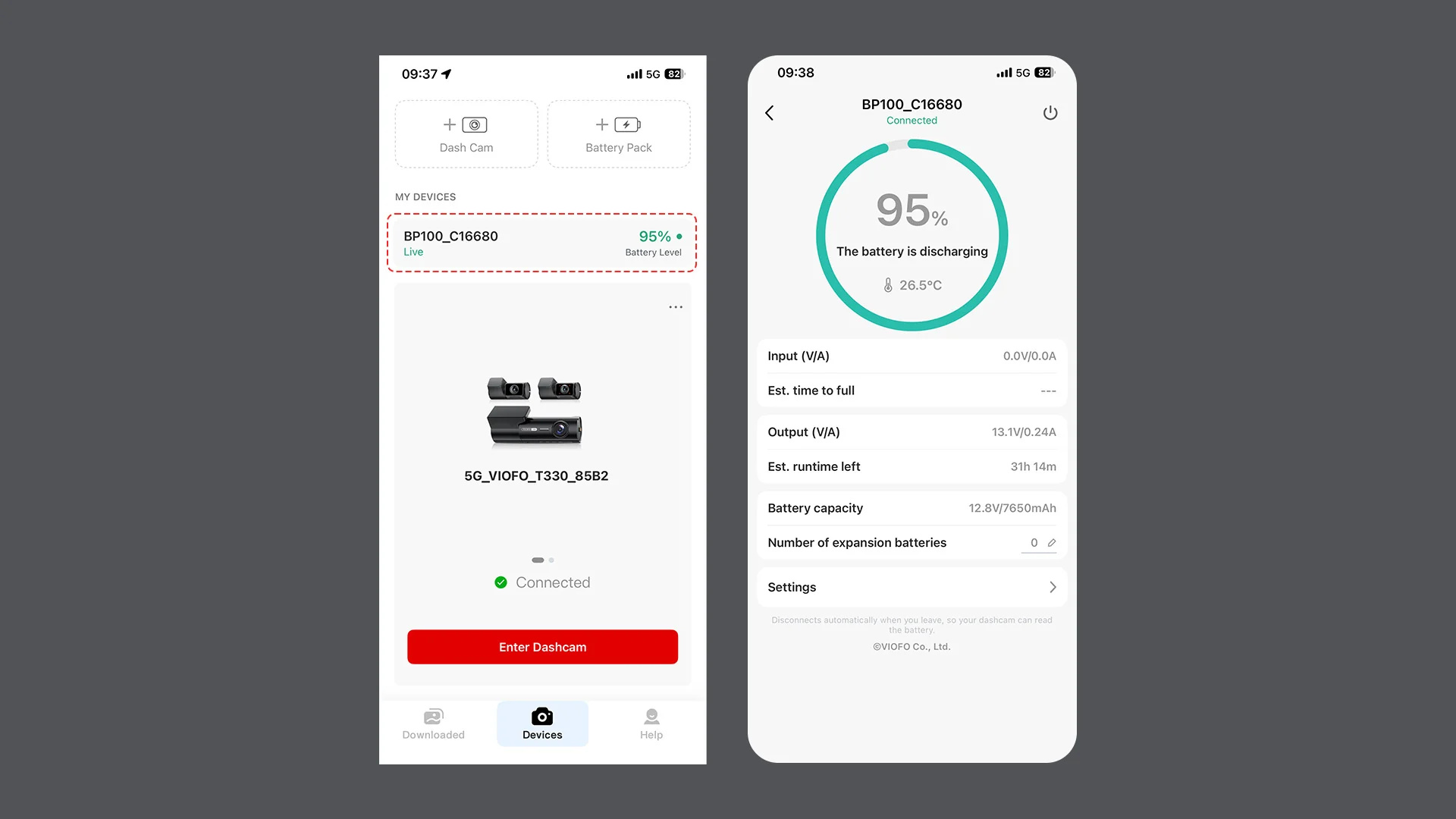 Battery Level in VIOFO App