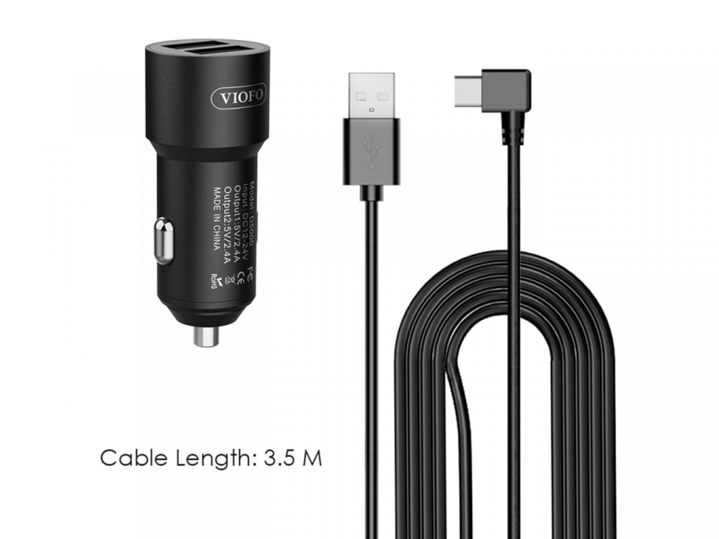 viofo type c dual usb cigarette car charger with 35m power cable for a229t130a139a139pro
