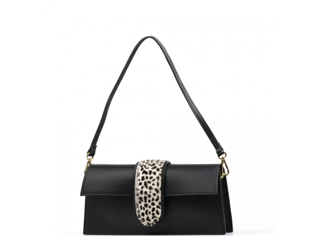 Kožená crossbody kabelka Latisha černá s bílou kožešinou