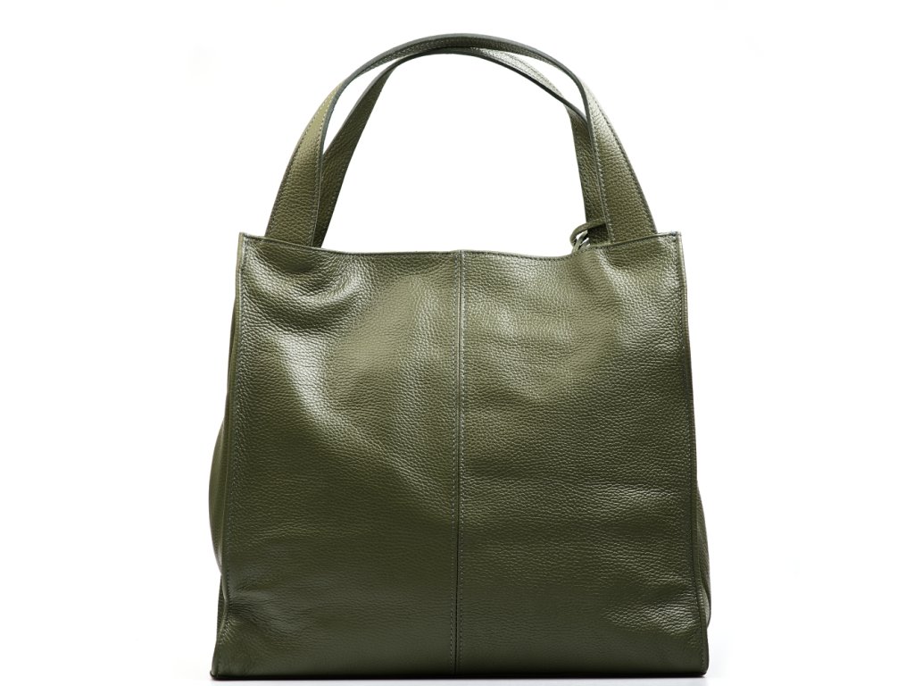 Kožená shopper kabelka Jane olivově zelená