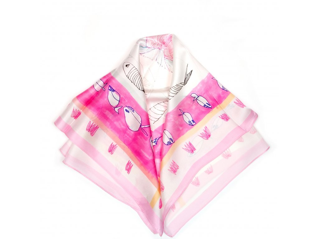 Dámský hedvábný šátek Valentina s motivem růžový