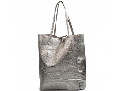 Kožená shopper kabelka Solange kovově stříbrná