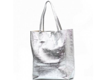 Kožená shopper kabelka Solange stříbrná