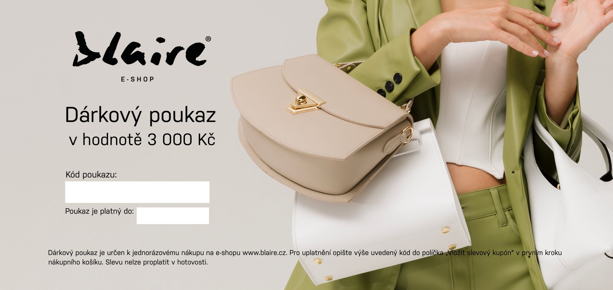Dárkový poukaz Blaire tištěný v hodnotě 3000 Kč