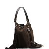 Kožená kabelka s třásněmi Renee tmavě hnědá