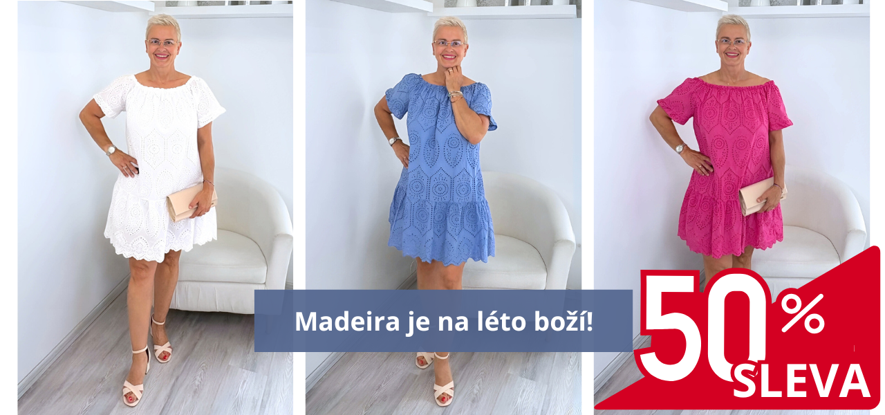 Vzdušné, ženské, jemně romantické – nyní za výhodnější cenu. Objevte krásu madeiry a užijte si léto v šatech, které dýchají stylem i pohodlím.