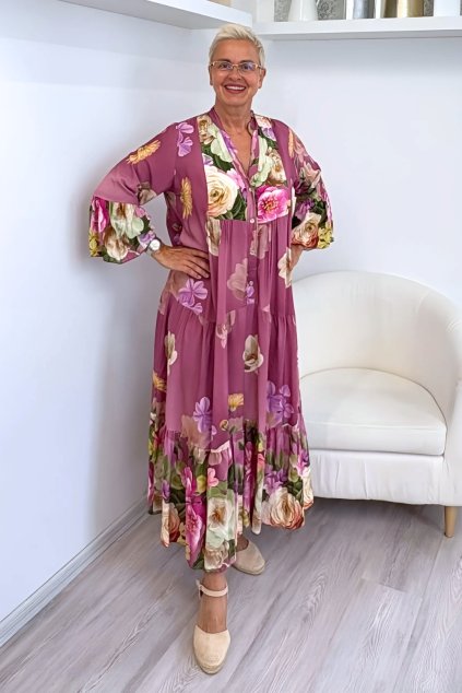 Růžové letní šaty s květy ve stylu boho BLANKA STRAKA