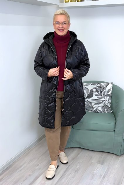 Dámská zimní prošívaná bunda Plus Size s kapucí černá BLANKA STRAKA