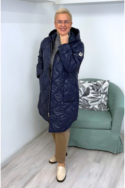 Dámská zimní prošívaná bunda Plus Size s kapucí modrá BLANKA STRAKA 013