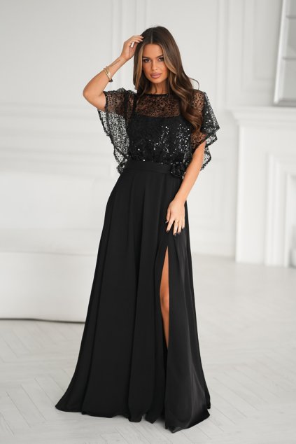 Elegantní šaty na ramínka s flitrovaným bolerkem černé BLANKA STRAKA 5