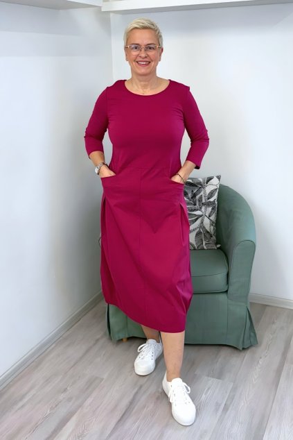 Pohodové šaty s kapsami amarant BLANKA STRAKA