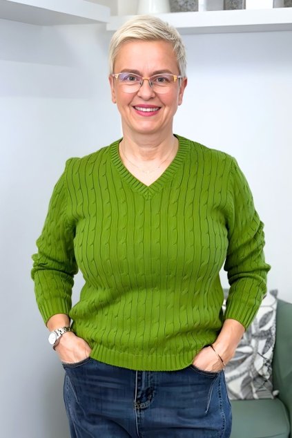 Svetr se vzorem hráškově zelený BLANKA STRAKA 01