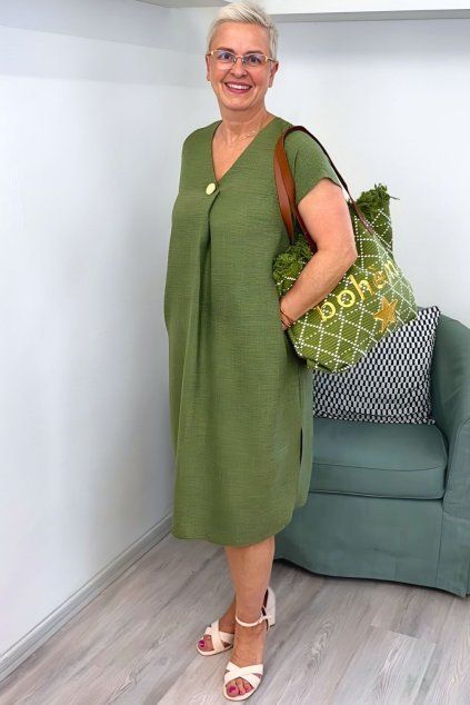 Lněné šaty zelené BLANKA STRAKA