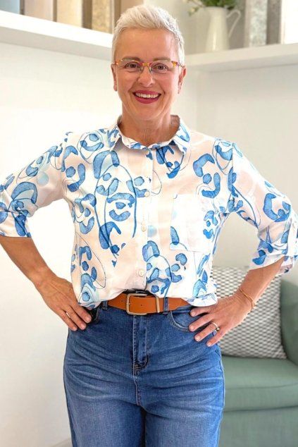 Košile halenka s modrými vzory BLANKA STRAKA AC