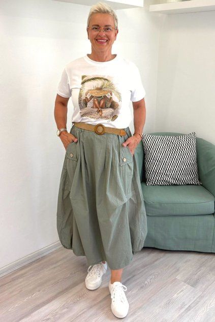 Plátěná sukně s páskem khaki BLANKA STRAKA