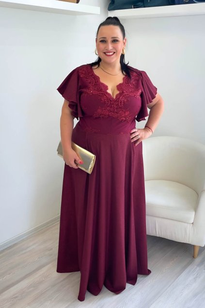 Vínové třpytivé společenské šaty Laura