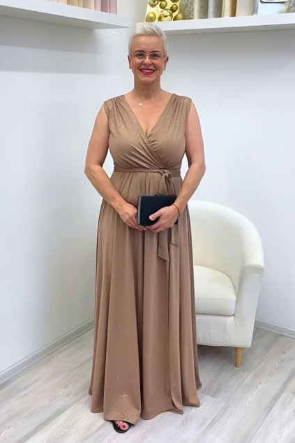 Kapučínové třpytivé společenské šaty Evelin BLANKA STRAKA