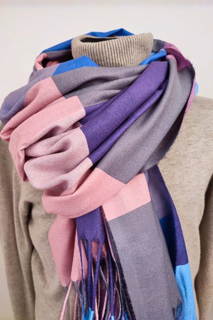 Slabší šála kostkovaná fialová Cashmere BLANKA STRAKA