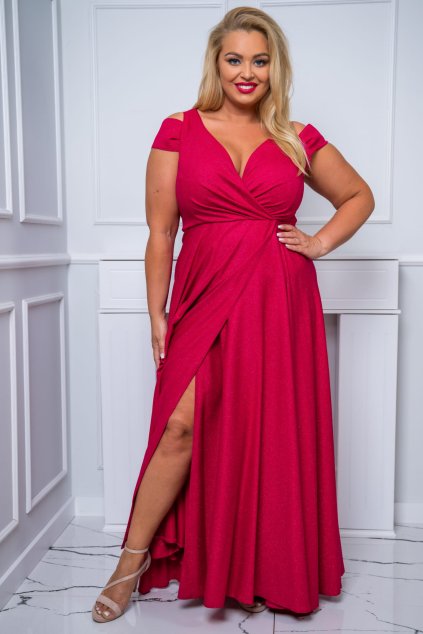 Brokátové společenské šaty Gala s elegantním rozparkem fuchsiové BLANKA STRAKA