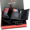 Dárková sada Pierre Cardin – černý opasek a peněženka s kovovým logem