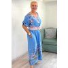 Modré lněné šaty s barevnými květy plus size BLANKA STRAKA 5