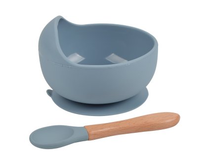 Martoine SET silikonova miska Classic lyzicka Dusty blue