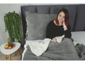 Oboustranná beránková souprava MELA šedá 2 ks